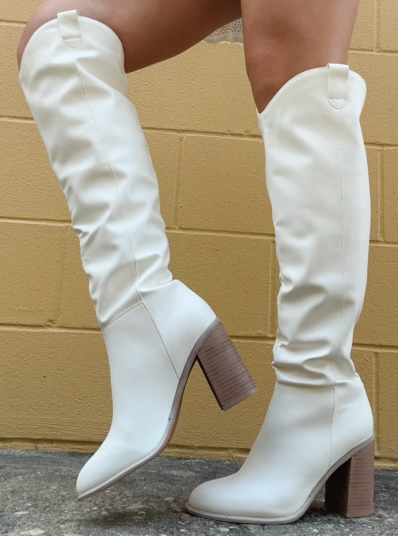 White knee high top boots