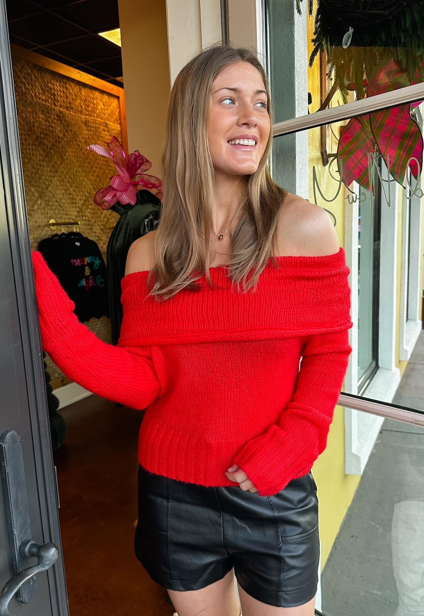 Shopbrandnewyou Red Off Shoulder Sweater M