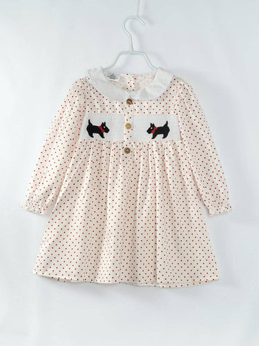 Polka dots Dogs Girl Smocked Dress