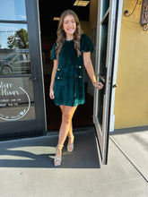 Load image into Gallery viewer, Emerald Green Velvet Statement Mini Dress