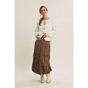 Brown Floral Bubble Midi Skirt
