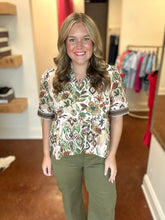 Load image into Gallery viewer, Olive and Brown Peplum Top