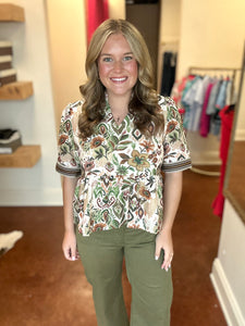 Olive and Brown Peplum Top