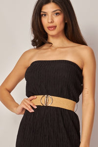 Black Ribbed Strapless Jumpsuit