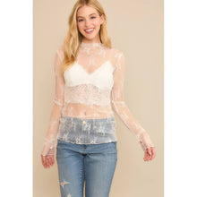 Load image into Gallery viewer, MESH LACE HIGH NECK DESIGN LONG SLEEVE FITTED TOP