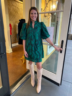 Gorgeous in Green Jacquard Dress