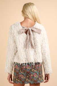 Ivory Furry Top with Back Velvet Ribbon