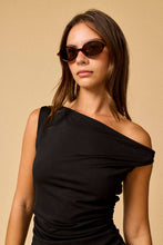 Load image into Gallery viewer, Black  Ruched One Shoulder Dress
