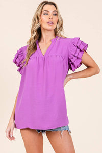 GAME DAY RUFFLE SLEEVE TOP (3 colors)