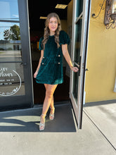 Load image into Gallery viewer, Emerald Green Velvet Statement Mini Dress