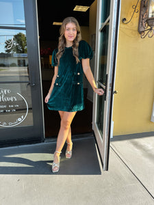 Emerald Green Velvet Statement Mini Dress