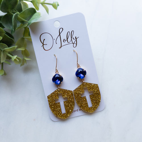 Navy and Gold Cross Earrings
