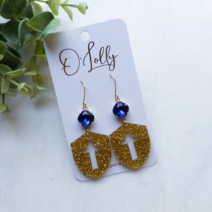 Navy and Gold Cross Earrings