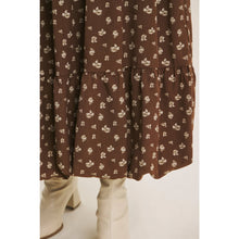 Load image into Gallery viewer, Brown Floral Bubble Midi Skirt