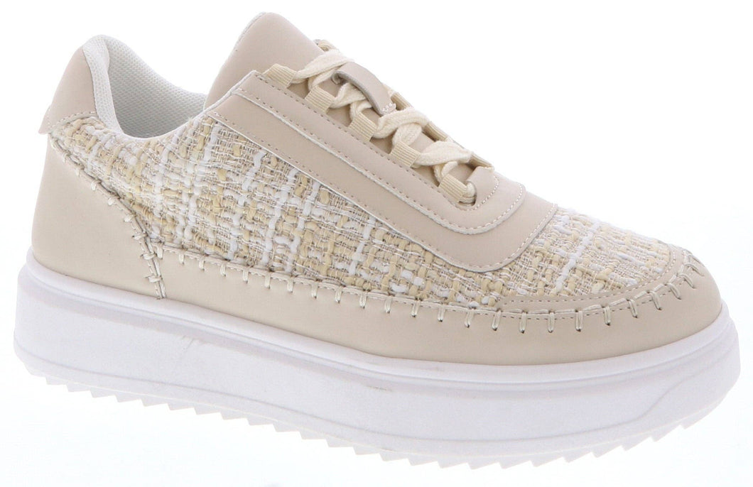 Top Moda Thick Bottom Woven Color Contrast Low Top Sneaker