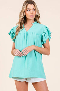 GAME DAY RUFFLE SLEEVE TOP (3 colors)