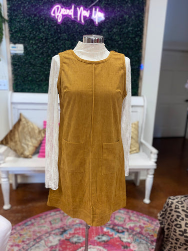 Tan Corduroy Overall Dress