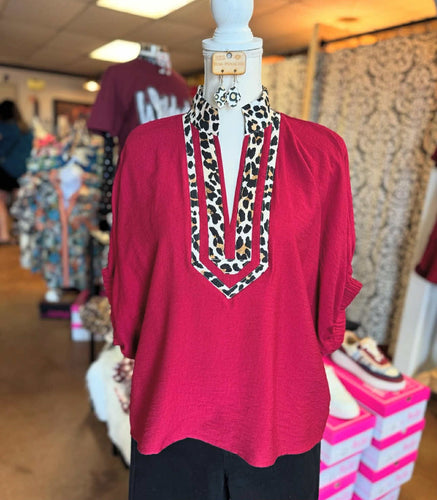 Burgundy Leopard Top