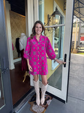 Load image into Gallery viewer, Pink Jacquard Button Down Dress