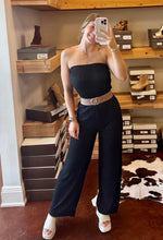 Load image into Gallery viewer, Black Ribbed Strapless Jumpsuit