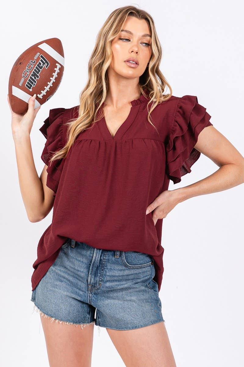 GAME DAY RUFFLE SLEEVE TOP (3 colors)