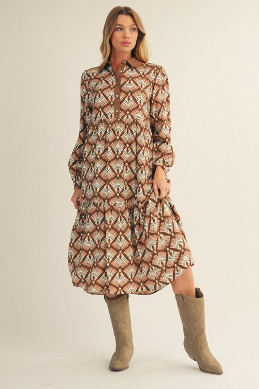 Brown Boho Midi Dress