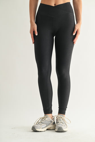 Black Foil Crossover Leggings