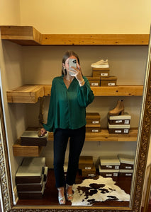 Emerald Green Long Sleeve Satin Top