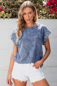 Denim Pearl Top