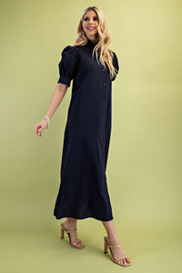 Navy Button Down Midi Dress