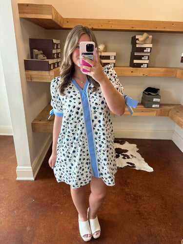 Powder Blue Trimmed Leopard Print Dress