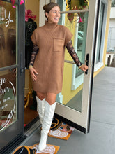 Load image into Gallery viewer, Deep Camel Mock Neck Sweater Dress