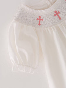 White Smocked Embroidered Dress