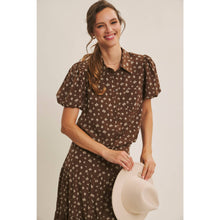 Load image into Gallery viewer, Brown Floral Bubble Midi Skirt