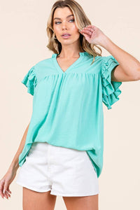 GAME DAY RUFFLE SLEEVE TOP (3 colors)