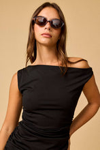 Load image into Gallery viewer, Black  Ruched One Shoulder Dress