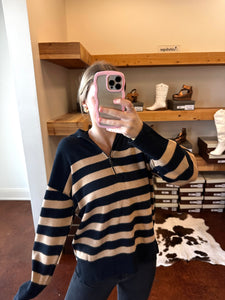 Striped Quarter Zip Sweater