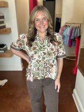 Load image into Gallery viewer, Olive and Brown Peplum Top