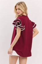 Load image into Gallery viewer, Game day Ruffle Sleeve Scallop Trim Top