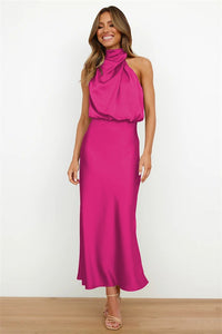 Hot Pink Sleeveless Satin Midi Dress – Shopbrandnewyou