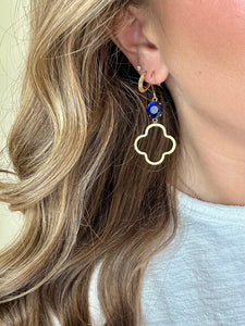 Clover Earrings with Blue Stone