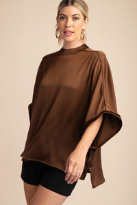 Brown Oversized Mock Neck Top