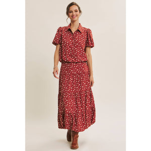 Brown Floral Bubble Midi Skirt