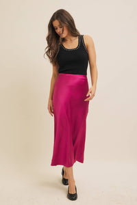 Navy Satin Maxi Skirt
