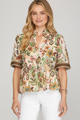 Olive and Brown Peplum Top