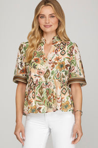 Olive and Brown Peplum Top