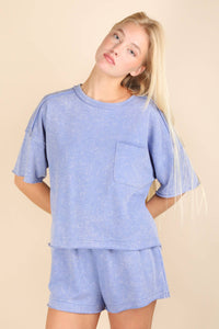 Blue Mineral Washed Shorts Set