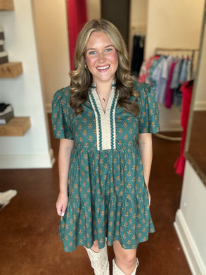 Hunter Green Print Shift Dress