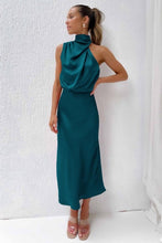 Load image into Gallery viewer, Teal Sleeveless Satin Midi Dress