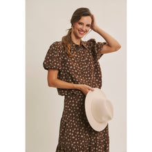 Load image into Gallery viewer, Brown Floral Bubble Midi Skirt